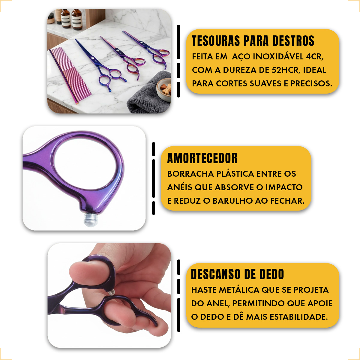 Kit 3 Tesouras Banho Tosa 7 Polegadas (4 Peças) - ANIMAUX - Roxa — foto 4