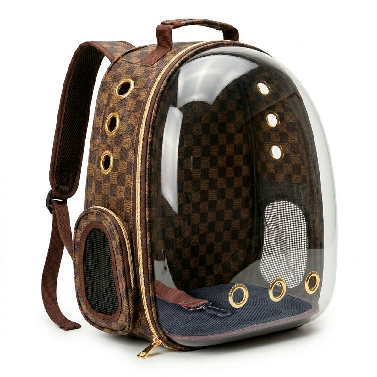 Bolsa Mochila Visor Astronauta Cães Gatos LV 42cm - Marrom