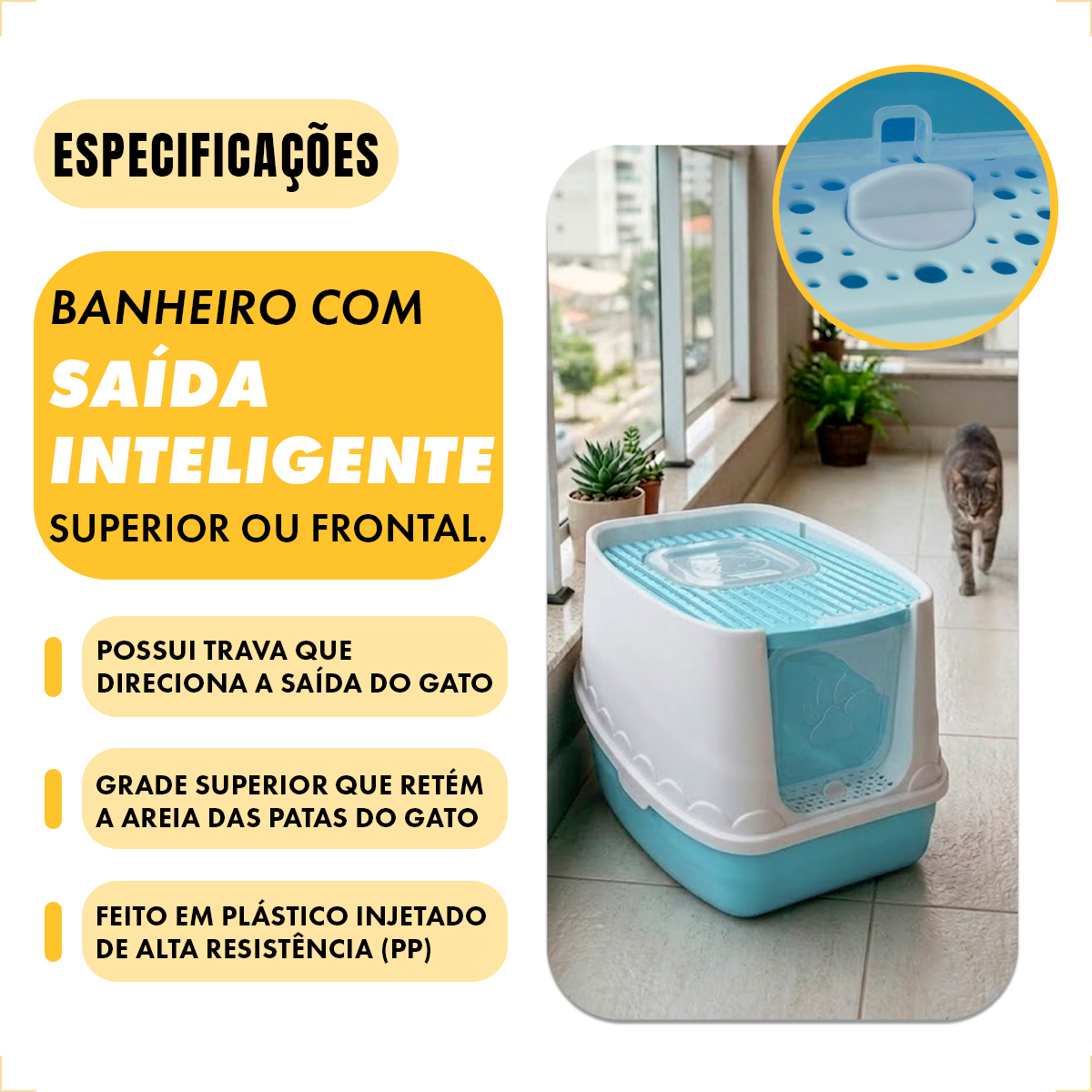 Banheiro Fechado Patinha Para Gatos - Azul — foto 5