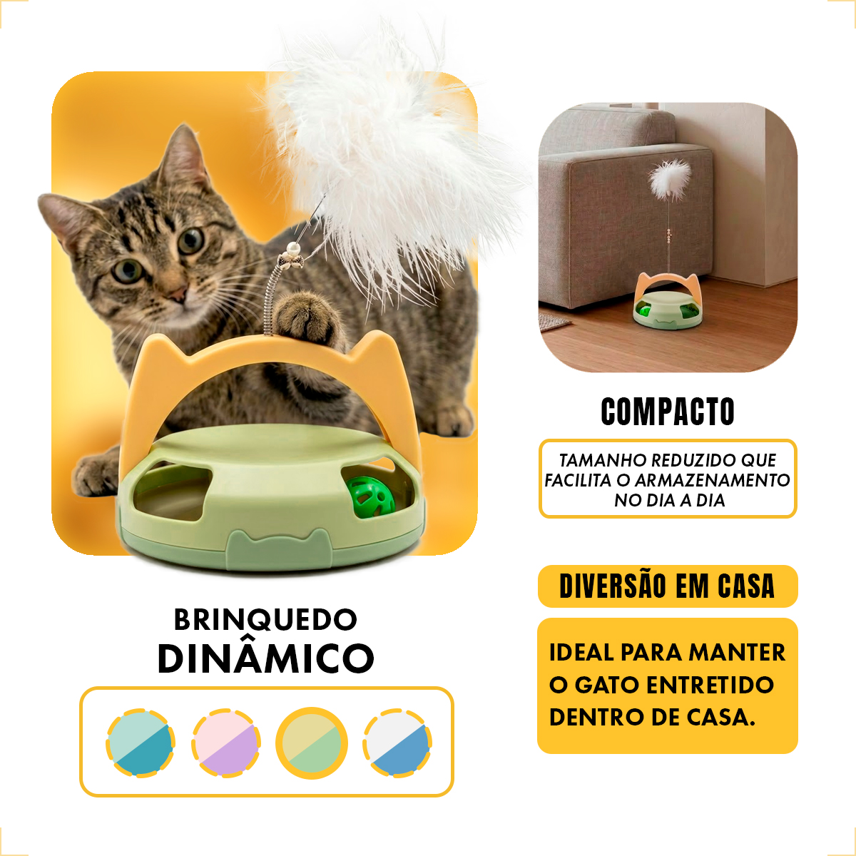 Brinquedo Interativo para Gatos com Guizo e Bolinha - Verde — foto 5