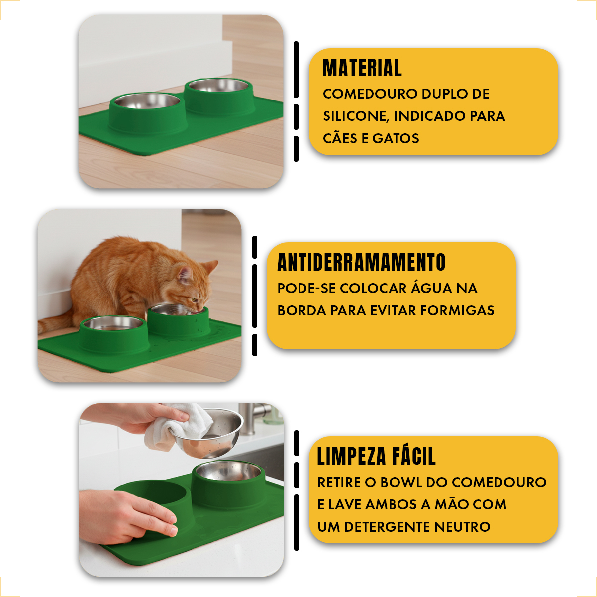 Comedouro bebedouro duplo silicone inox antiderrapante - Verde — foto 2