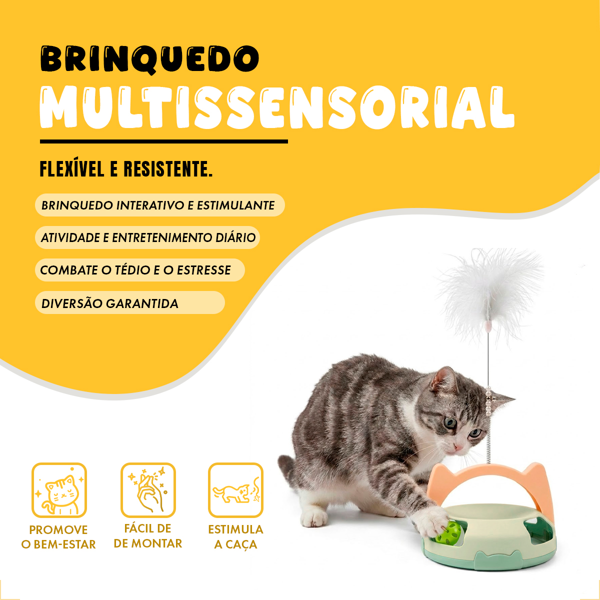 Brinquedo Interativo para Gatos com Guizo e Bolinha - Verde — foto 4