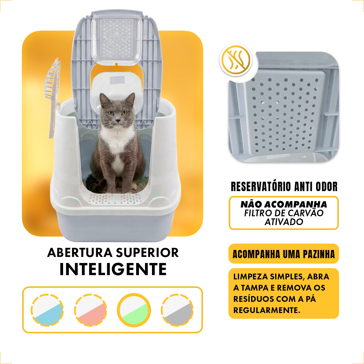 Banheiro Fechado Patinha Para Gatos - Cinza — foto 4