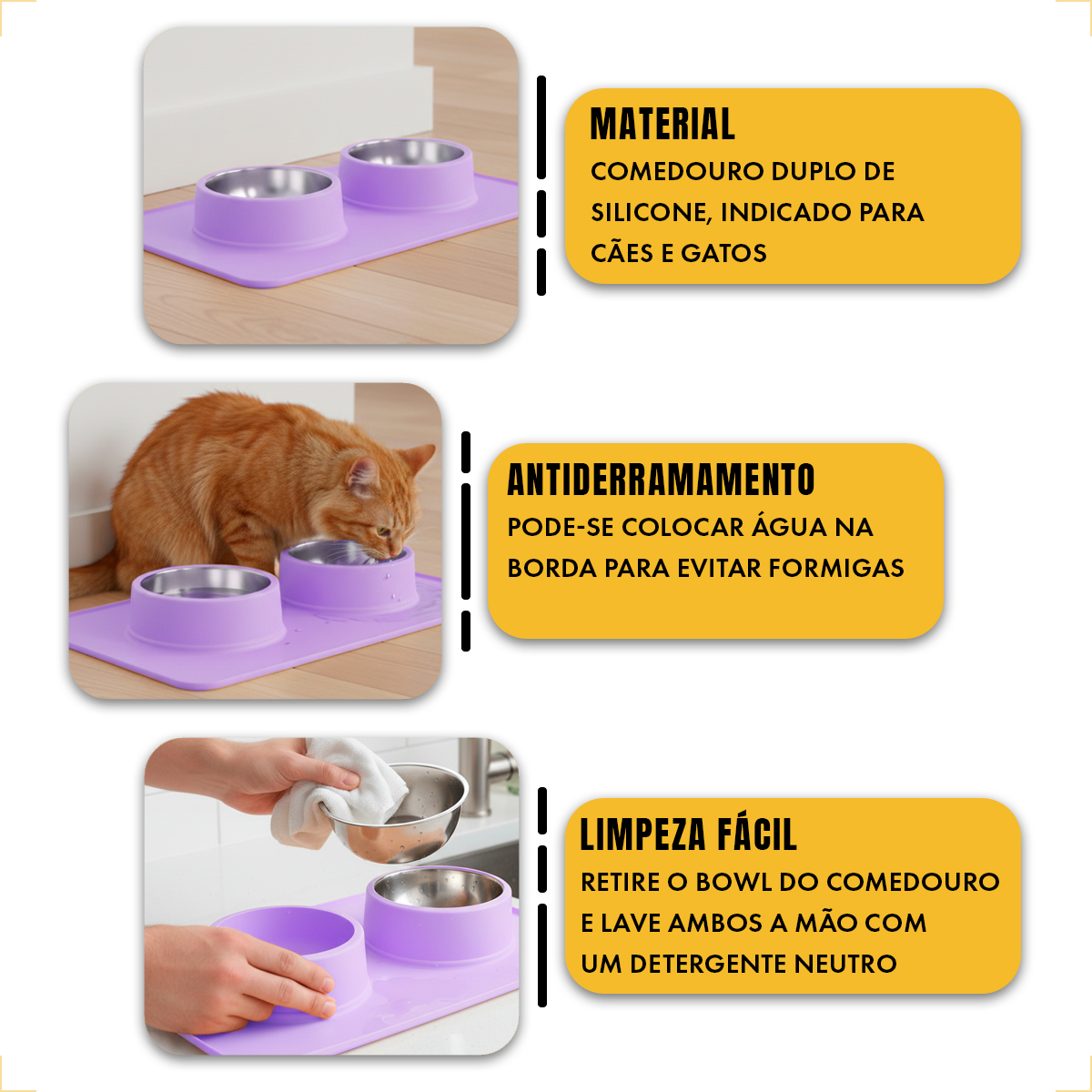 Comedouro bebedouro duplo silicone inox antiderrapante - Roxo — foto 2