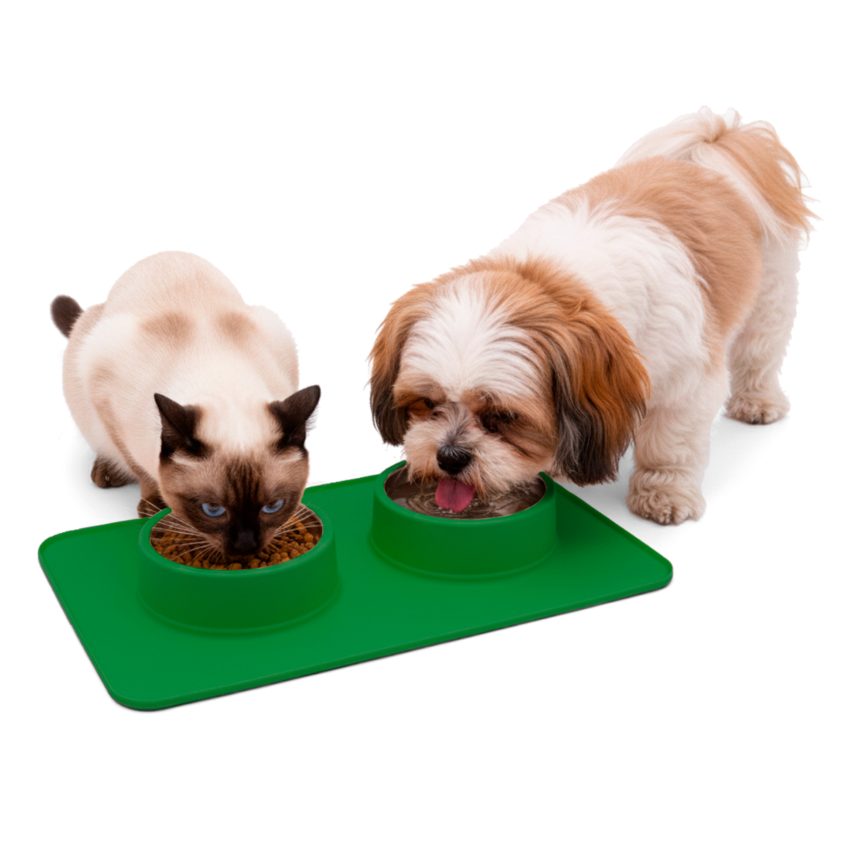 Comedouro bebedouro duplo silicone inox antiderrapante - Verde — foto 6