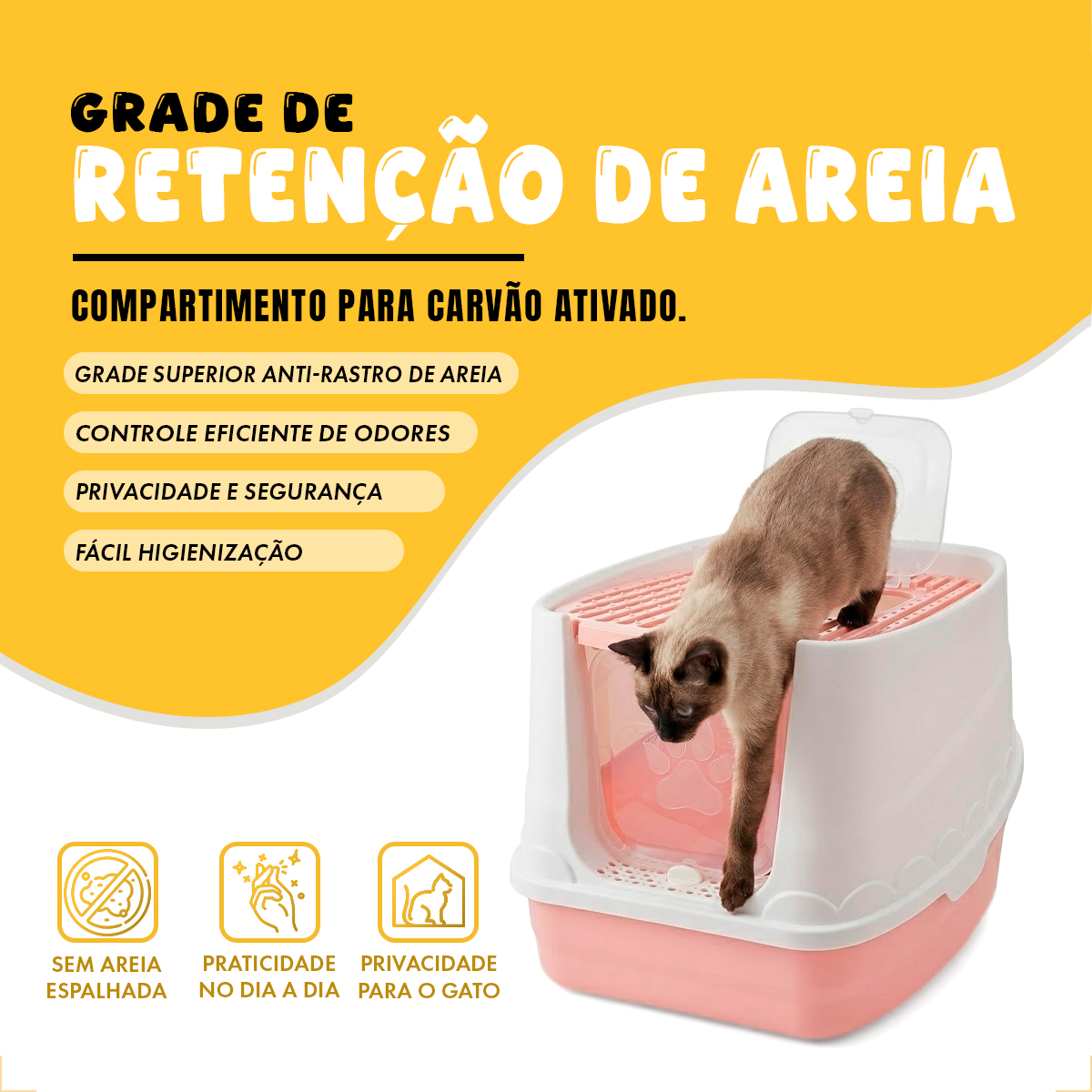 Banheiro Fechado Patinha Para Gatos - Rosa — foto 3