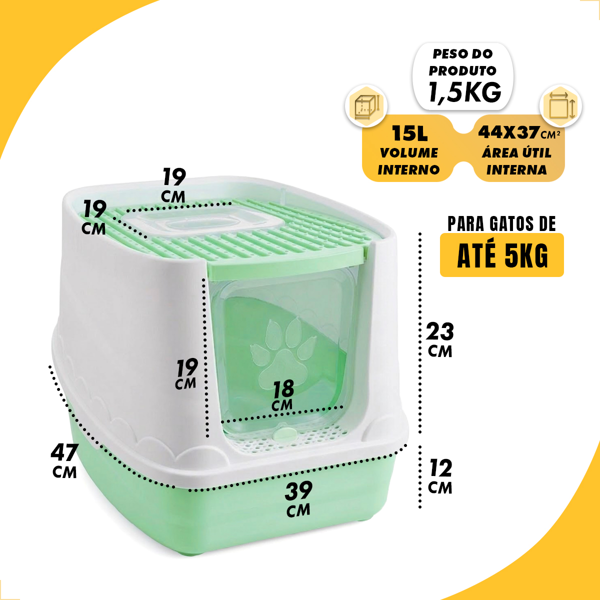 Banheiro Fechado Patinha Para Gatos - Verde — foto 2