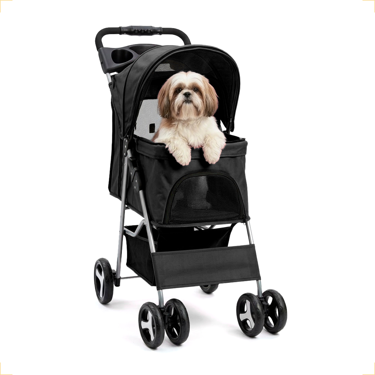 CARRINHO DE PASSEIO TRANSPORTE PET CÃS E GATOS ATÉ 15KG - Preto — foto 7