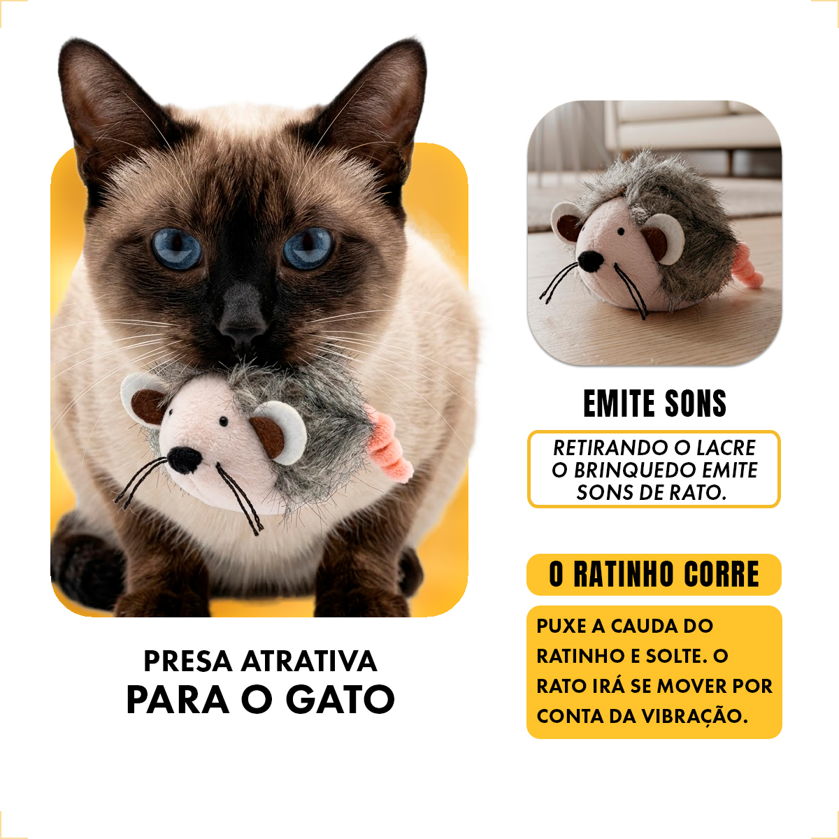 Brinquedo Pelúcia Sonoro Rato Gatos Cães FOFOS — foto 5