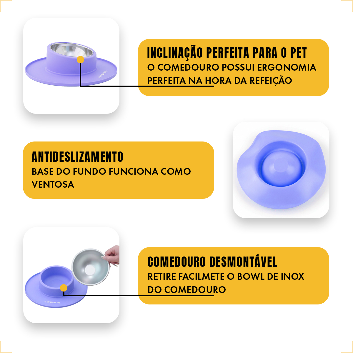 Comedouro bebedouro silicone inox antiderrapante - Roxo — foto 5