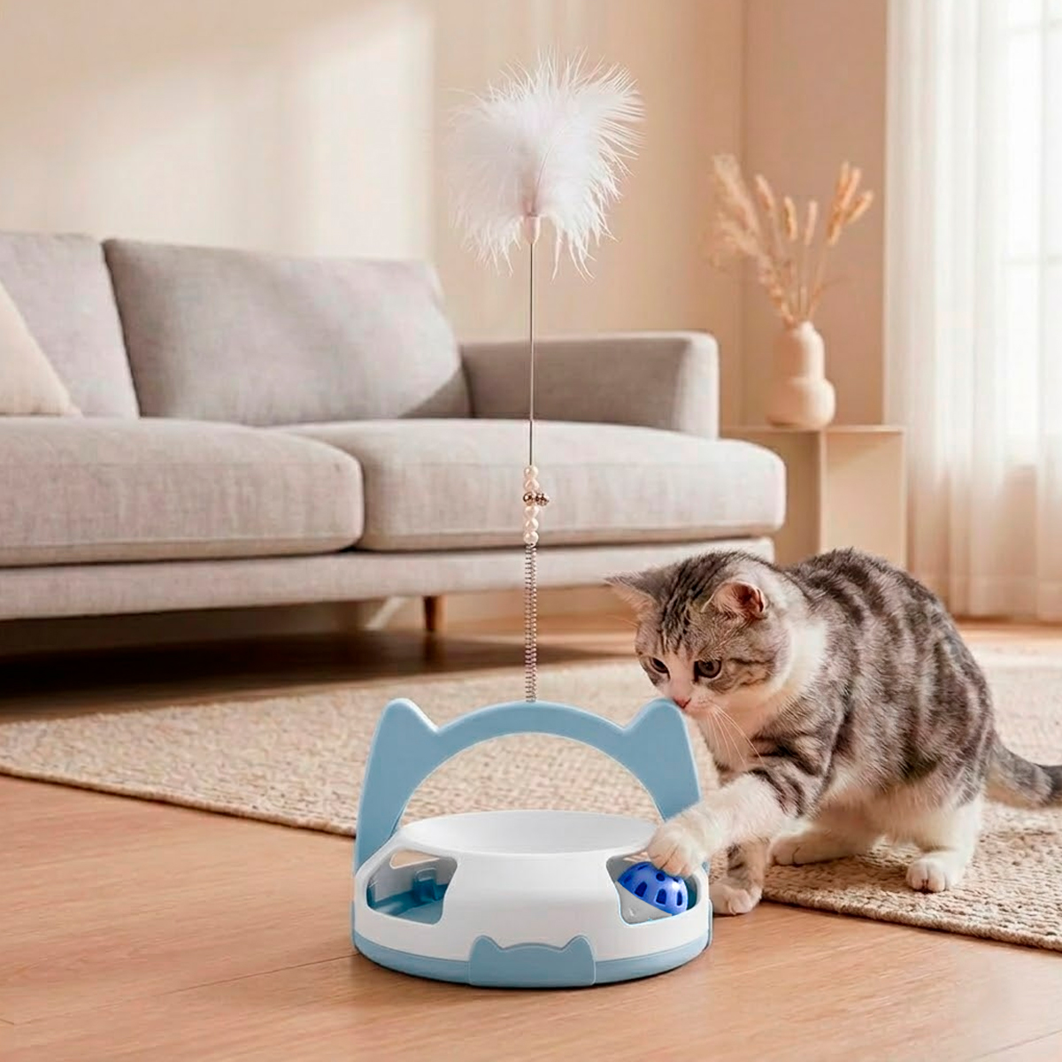 Brinquedo Interativo para Gatos com Guizo e Bolinha - Branco — foto 7