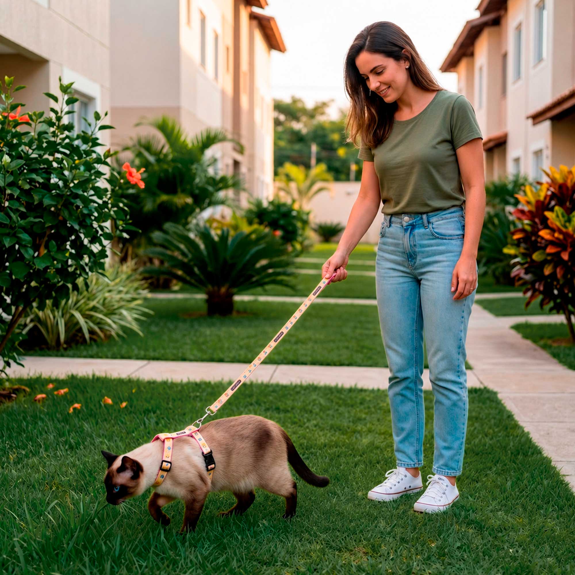 Coleira Peitoral Gatos Com Guia Conforto - Verde — foto 8