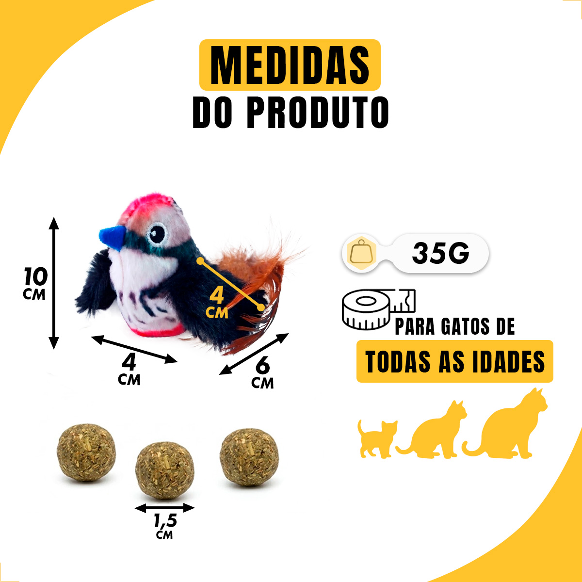 Brinquedo Interativo Som Bolinhas Catnip Aves/Passáros Gatos FOFOS - Pássaro Vermelho — foto 4