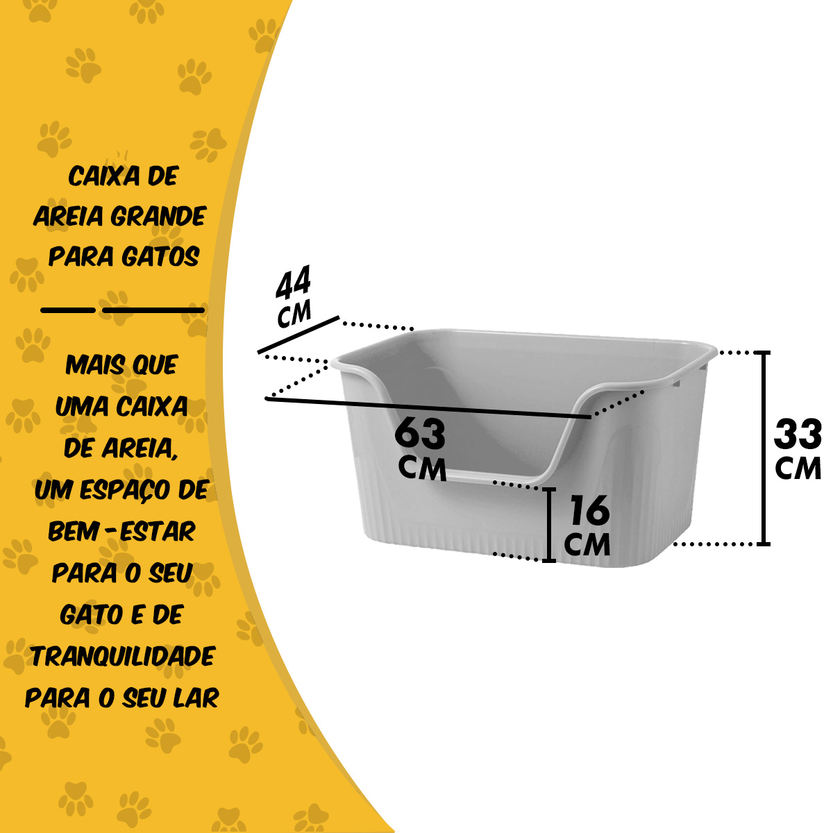 Caixa Areia Banheiro Gato Média 63x44x33 Animaux - Cinza — foto 3