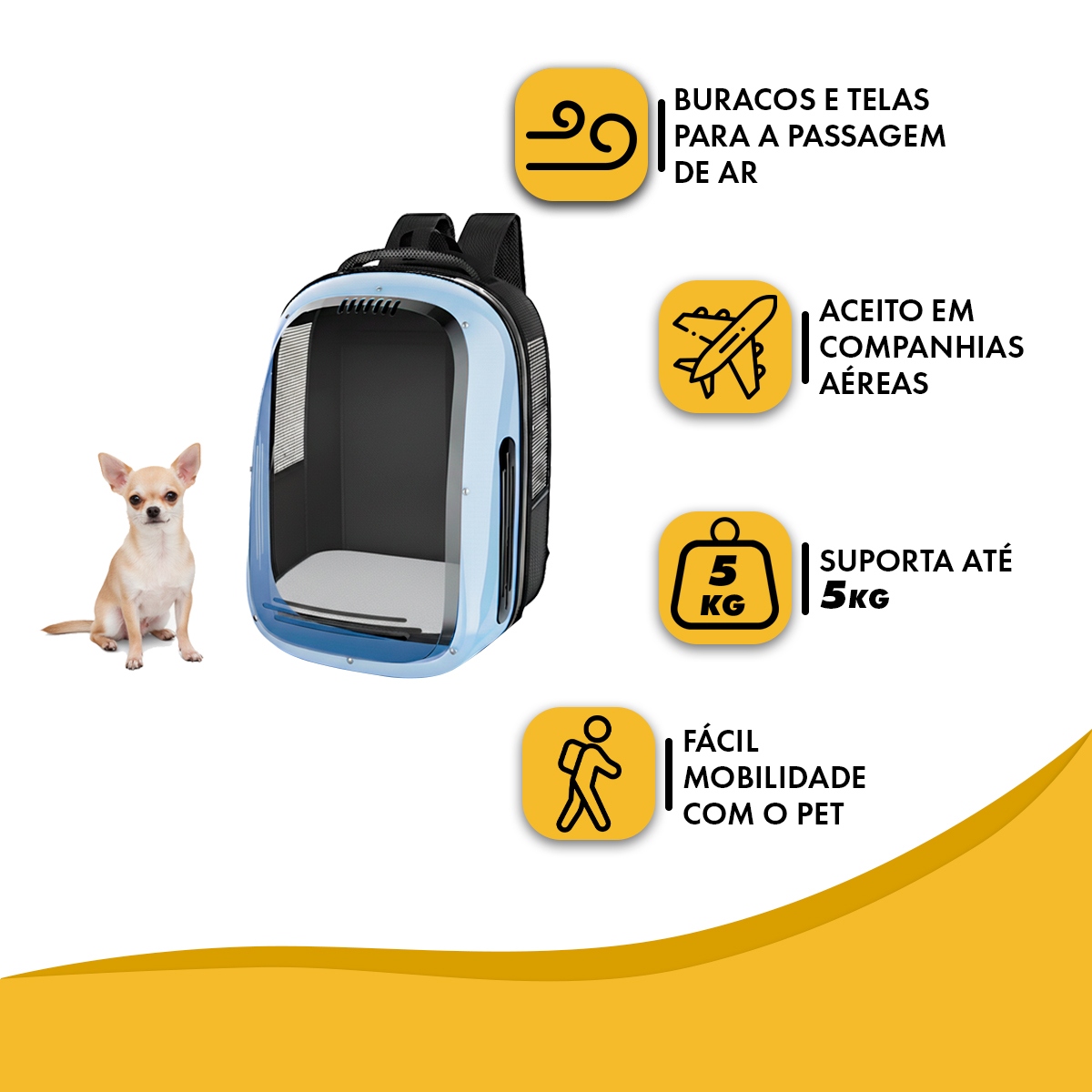 Mochila Pet Panorâmica Visor  Pet até 5 kg - Azul — foto 6