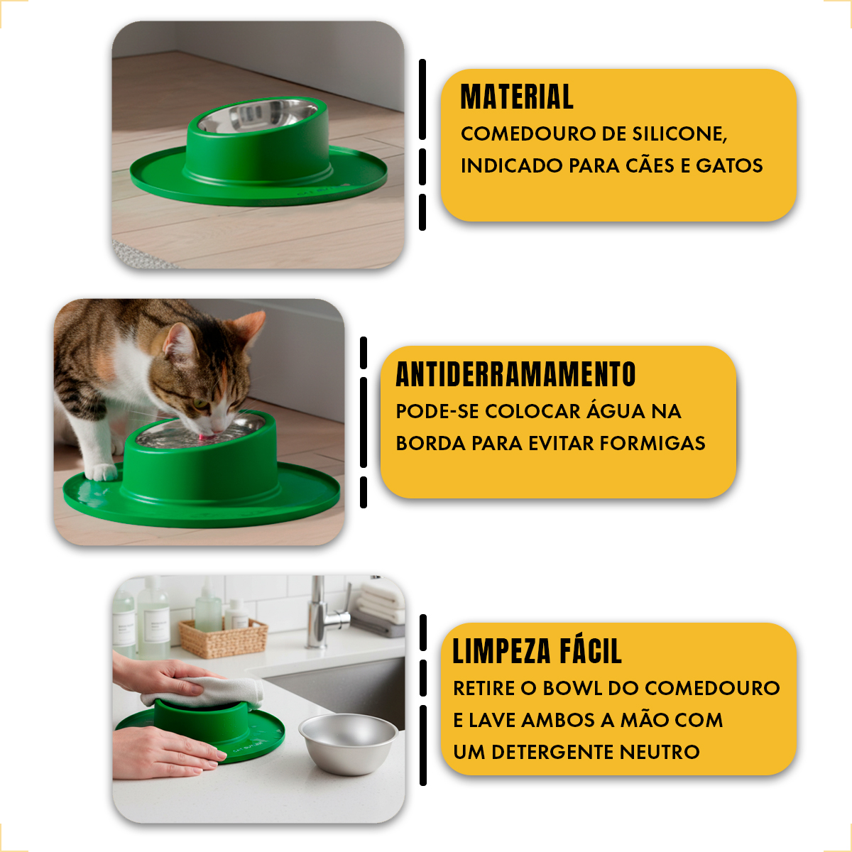 Comedouro bebedouro silicone inox antiderrapante - Verde — foto 4
