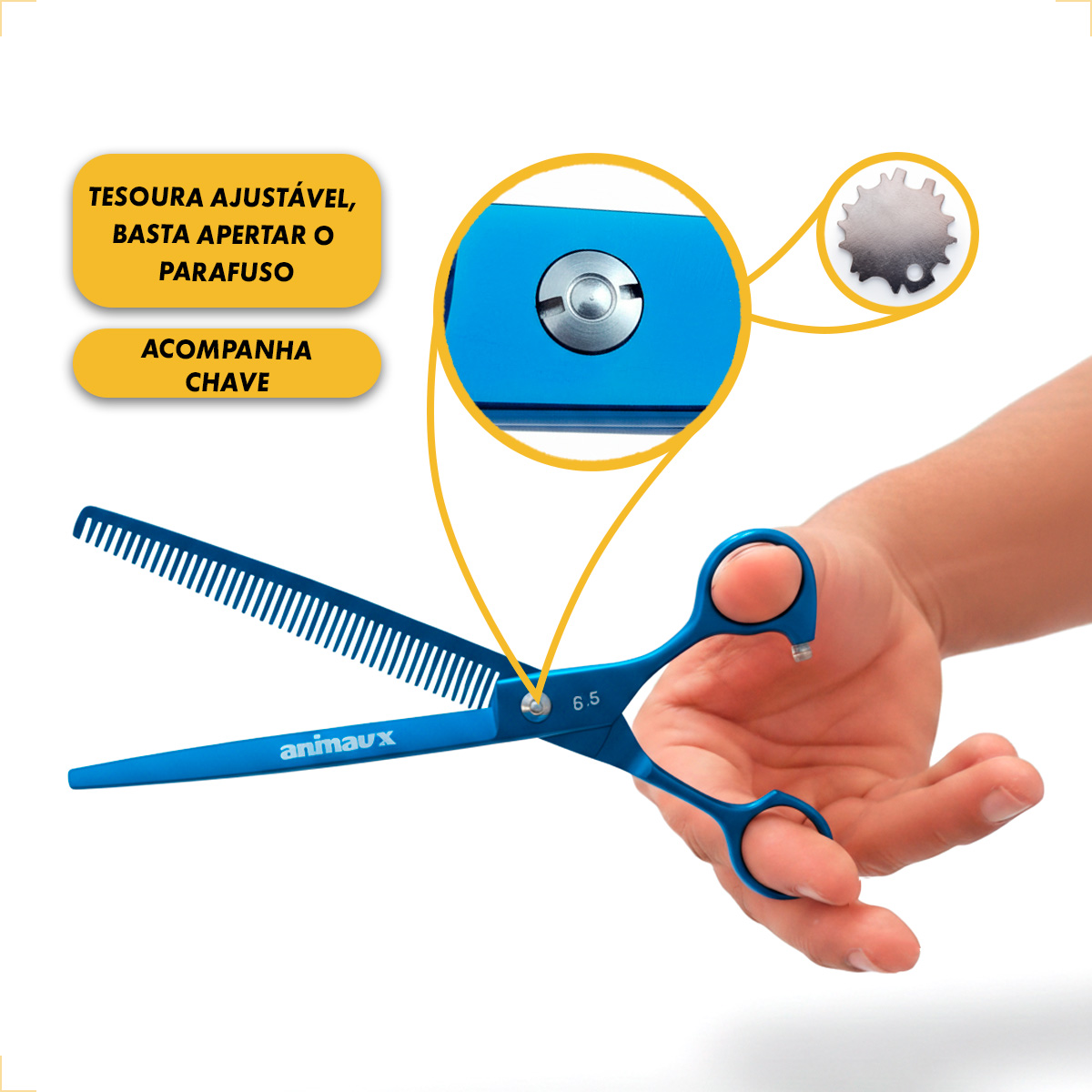 Kit 3 Tesouras Banho Tosa 7 Polegadas (4 Peças) - ANIMAUX - AZUL — foto 7