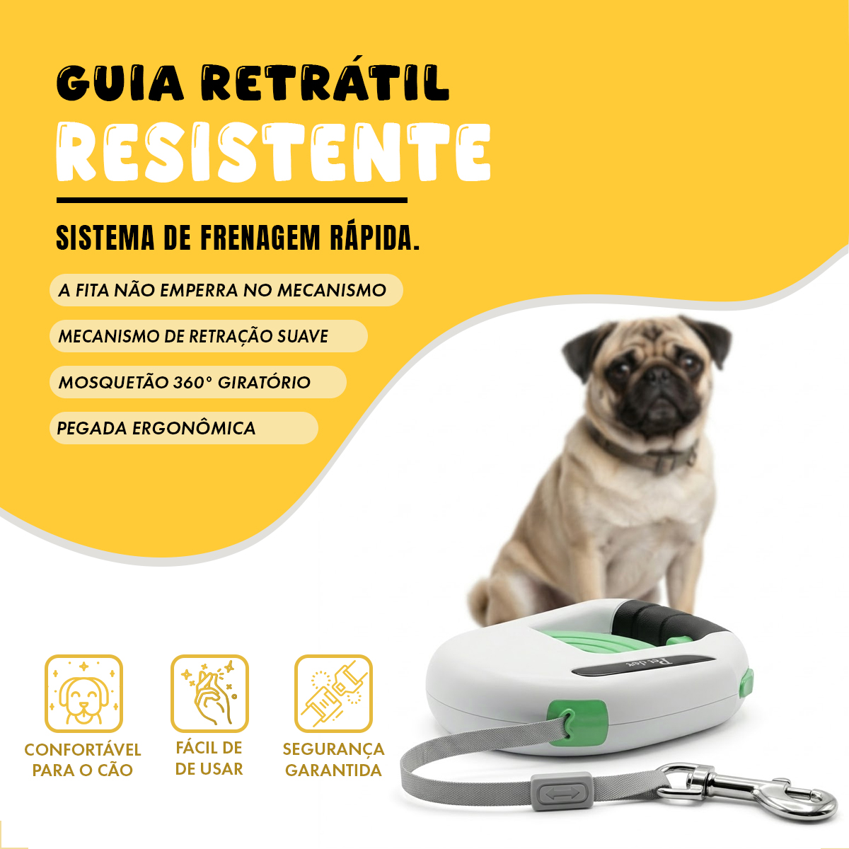Guia Retrátil P/ Coleira Passeio Cães 5m Retangular #2 - Verde — foto 4