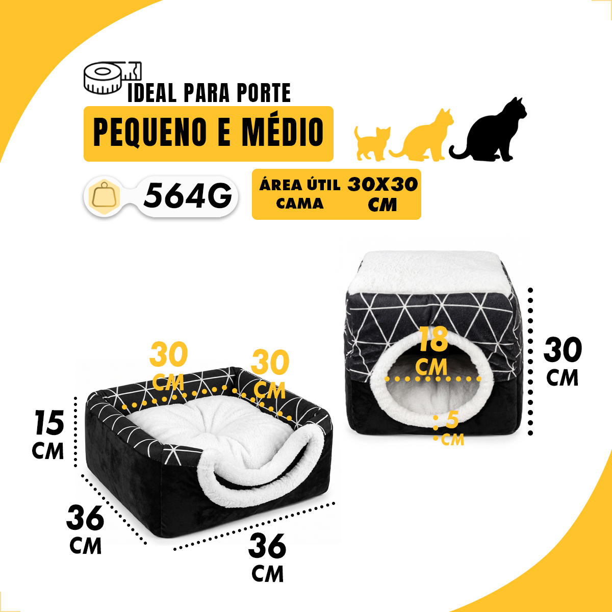 cama Toca cão gato 3x1 Casinha Pet  - Preto — foto 2