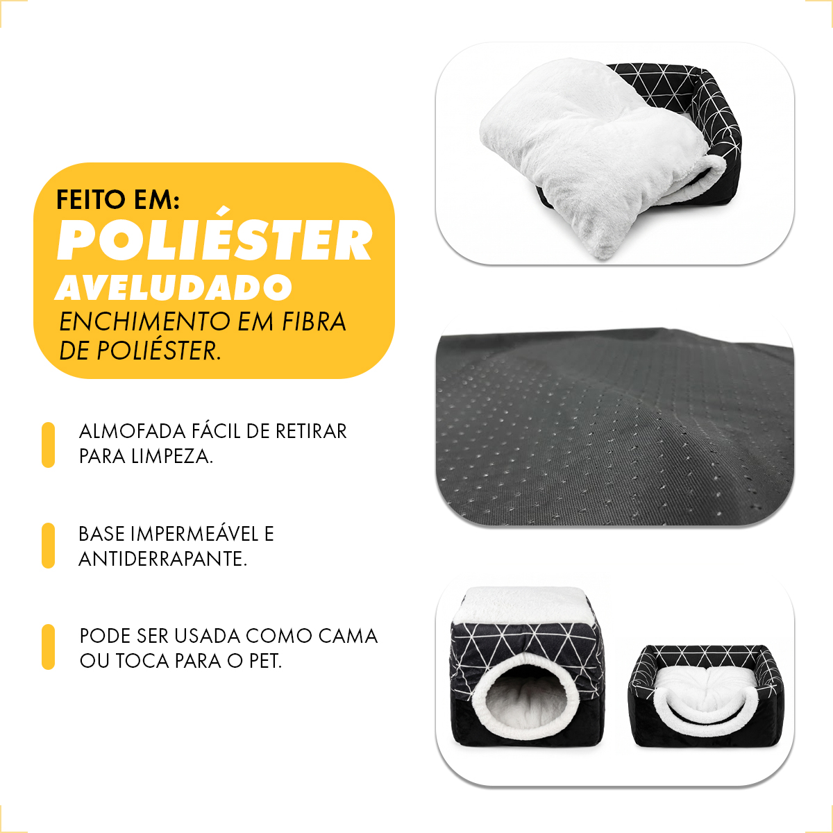 cama Toca cão gato 3x1 Casinha Pet  - Preto — foto 5