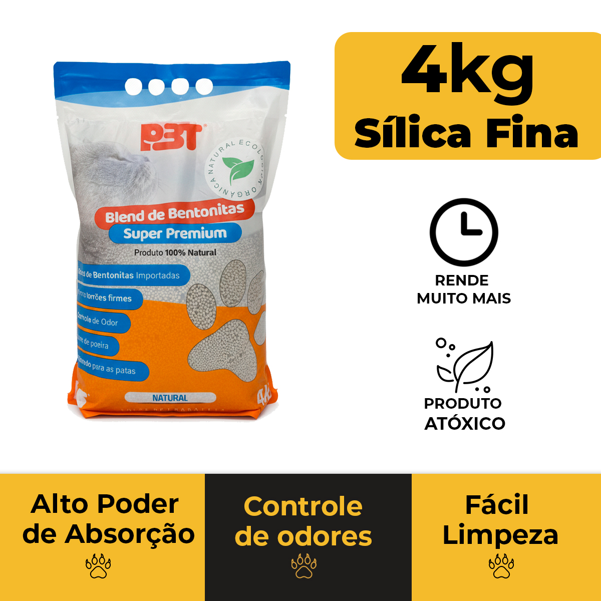 Bentonita Areia Sanitária Gatos 4kg Biodegradável P3T NATURAL — foto 3
