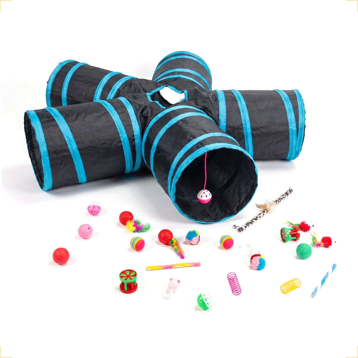 Kit Túnel de Gato 5 Saídas + 22 Brinquedos - Túnel 5 Saídas