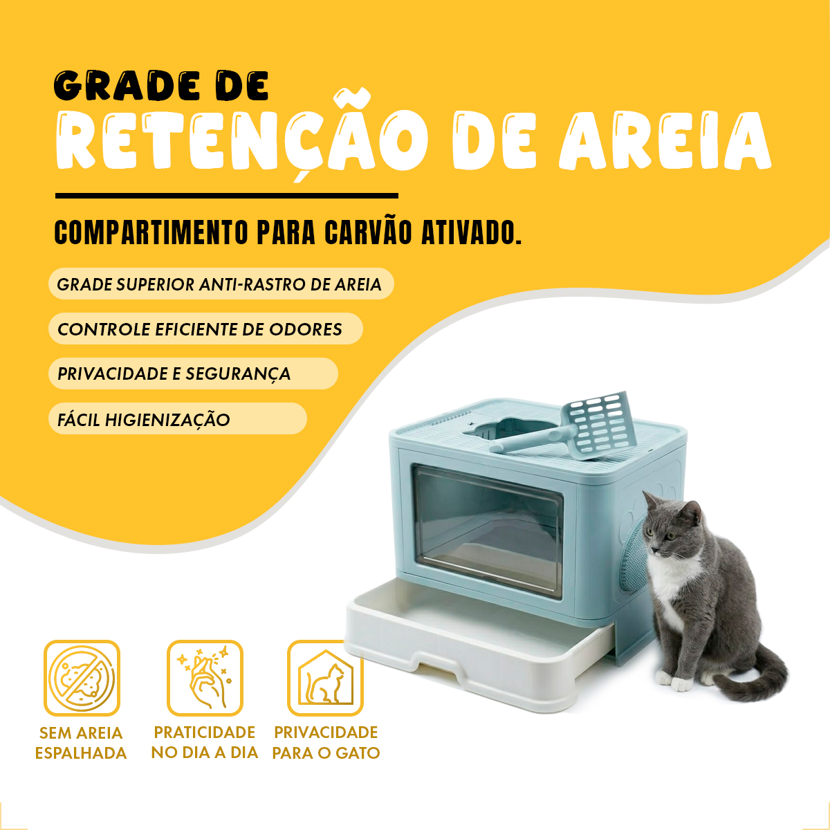 Banheiro Gato Fechado  Anti-odor + Pá + Coçadinha Luxo - Azul — foto 3
