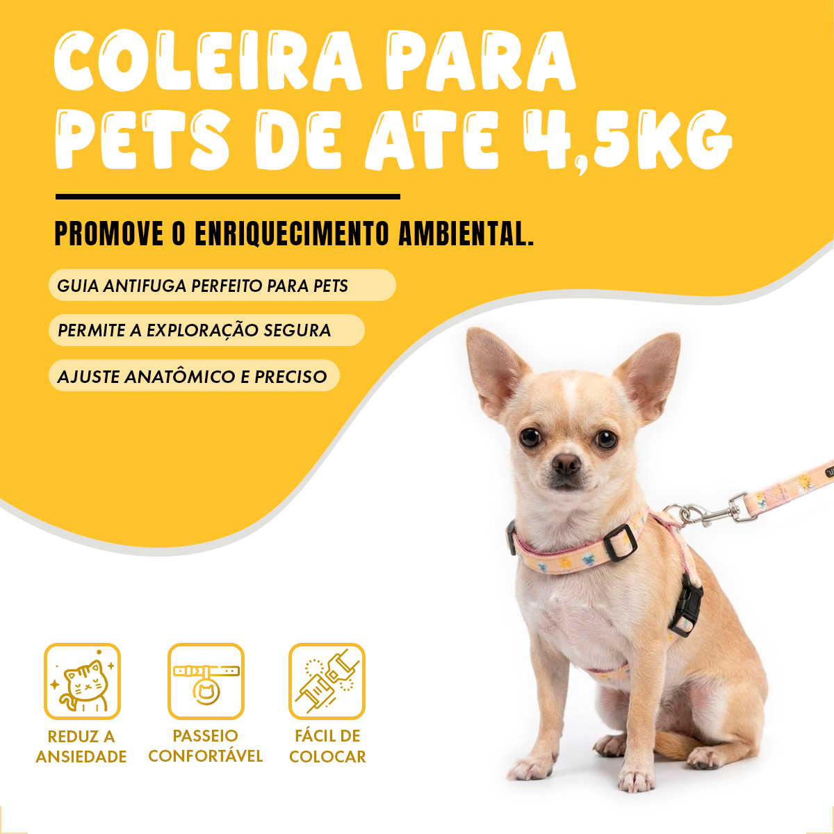 Coleira Peitoral Gatos Com Guia Conforto - Bege — foto 6