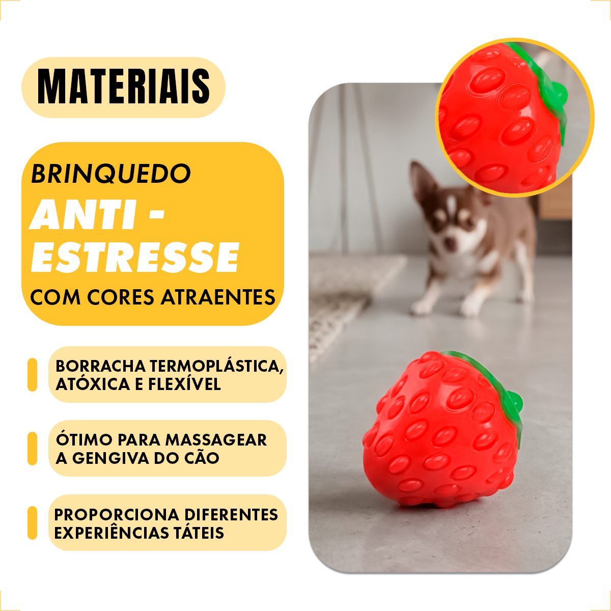 Brinquedo Mordedor Frutas Pet Cães Porte Médio TPR FOFOS - Morango — foto 7