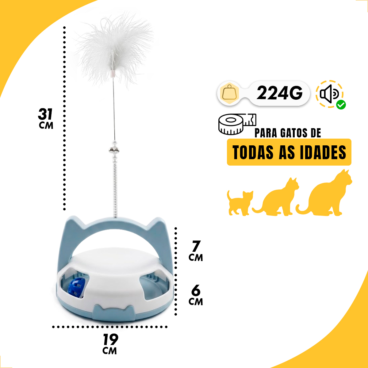 Brinquedo Interativo para Gatos com Guizo e Bolinha - Branco — foto 2