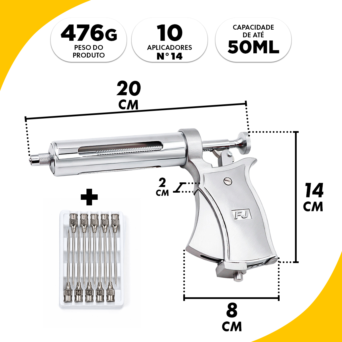 Pistola Seringa Veterinária SemiAutomática 50ml inox com 10 Aplicadores  Bovino/Equino/Ovino — foto 4