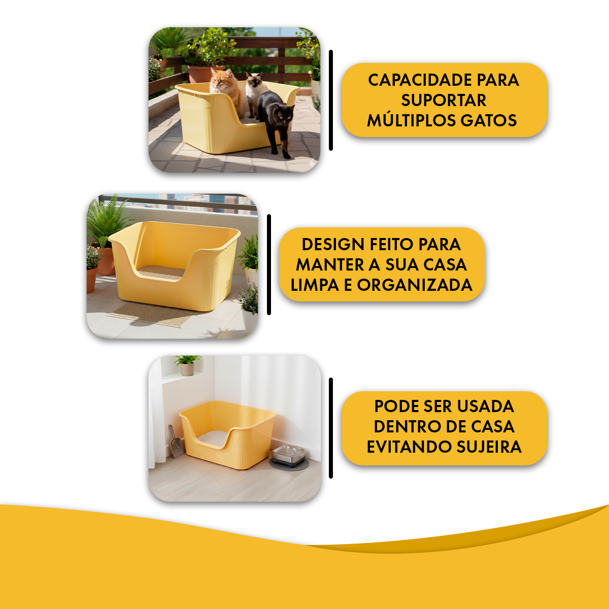 Caixa de Areia  Banheiro de Gato Grande 78x48x33 ANIMAUX - Amarelo — foto 4