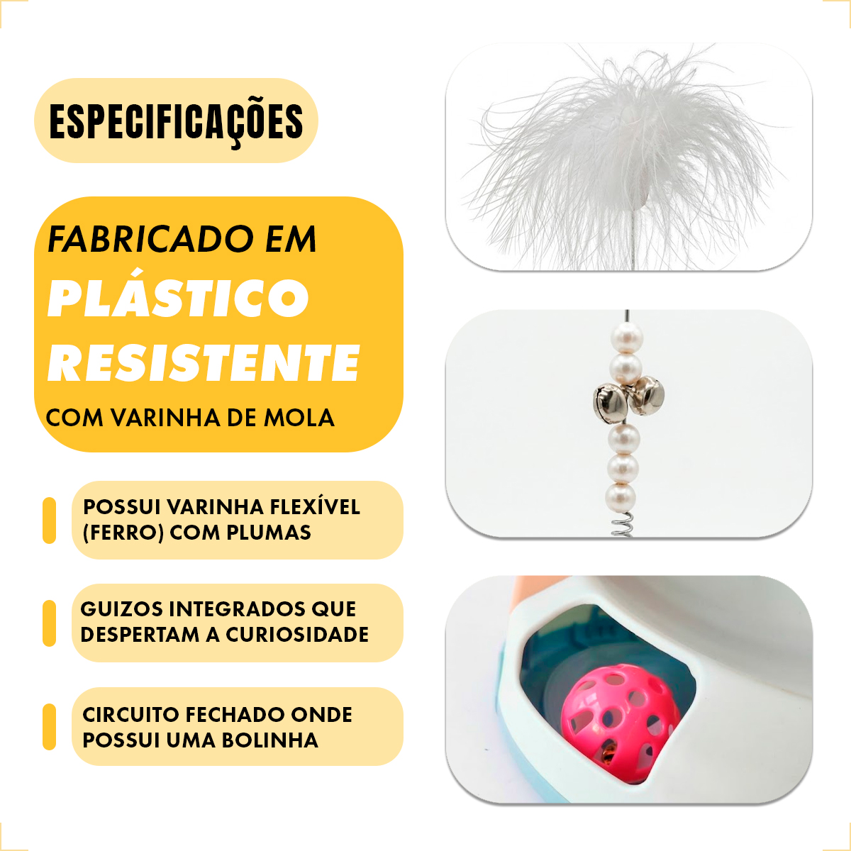 Brinquedo Interativo para Gatos com Guizo e Bolinha - Azul — foto 6