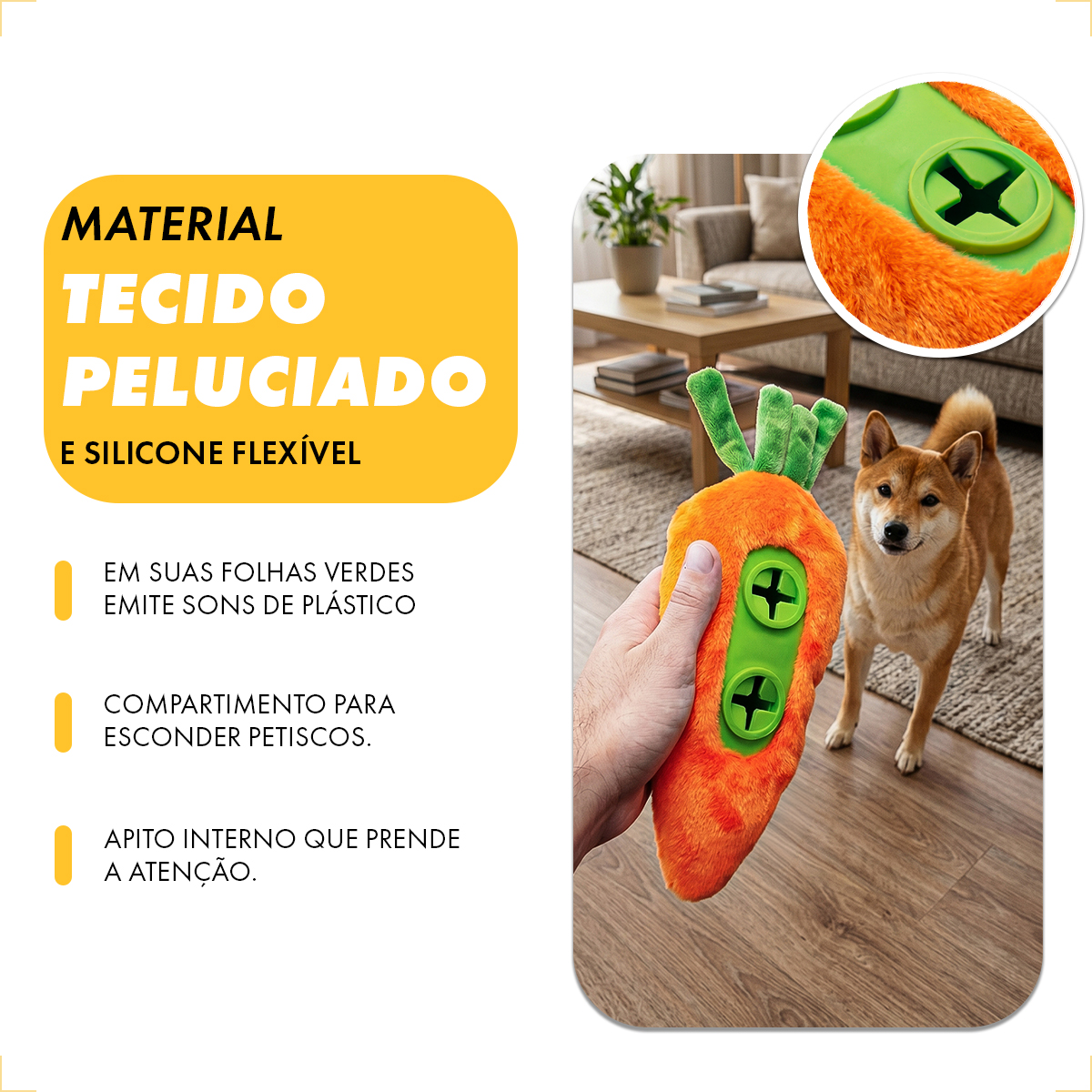 Brinquedo Pelúcia Pet Porta Petiscos Vegetais AFP - CENOURA — foto 4