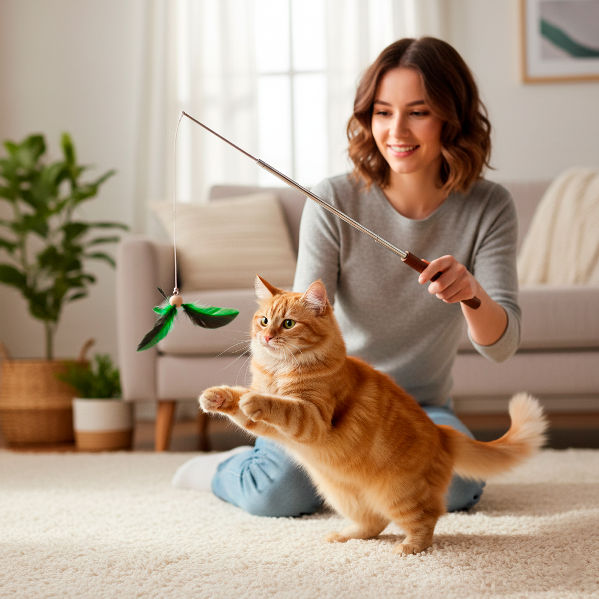 Varinha Para Gato Com Pena Natural Corda Aço  — foto 7