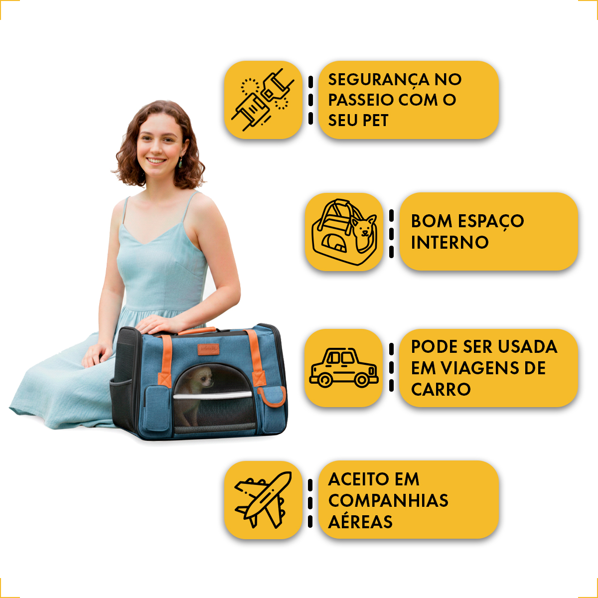 Bolsa Transporte Luxo Pet Viagem Passeio Aéreo Cães Gatos 8kg - Azul — foto 6