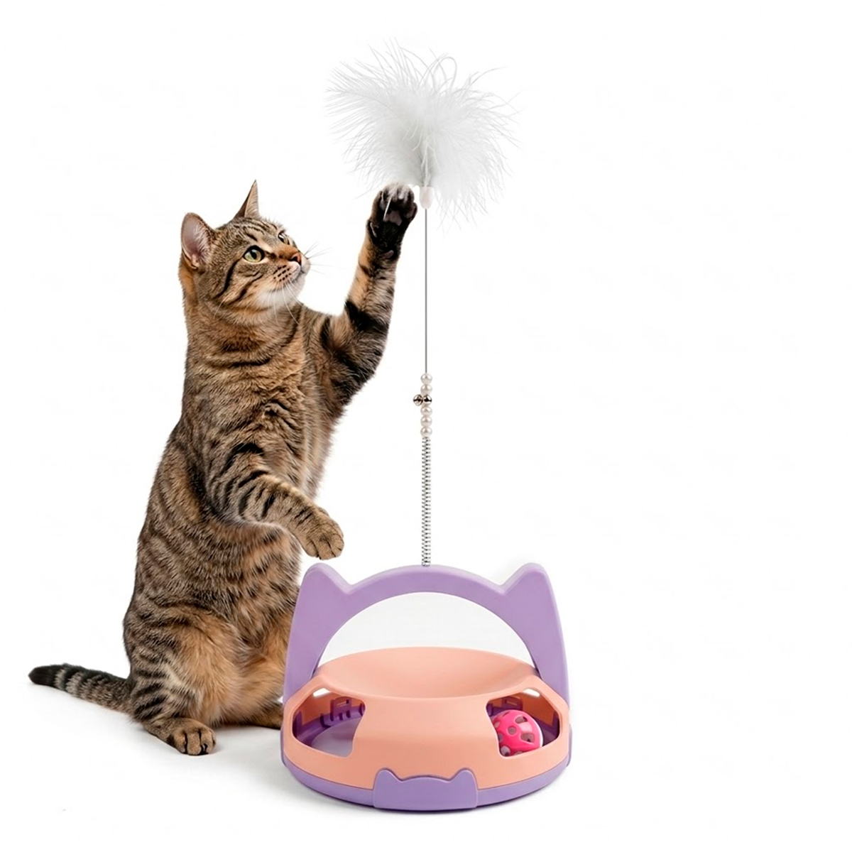 Brinquedo Interativo para Gatos com Guizo e Bolinha - Rosa — foto 3
