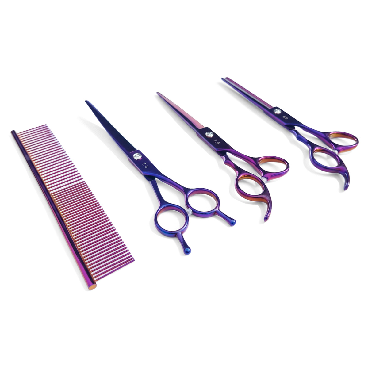 Kit 3 Tesouras Banho Tosa 7 Polegadas (4 Peças) - ANIMAUX - Roxa