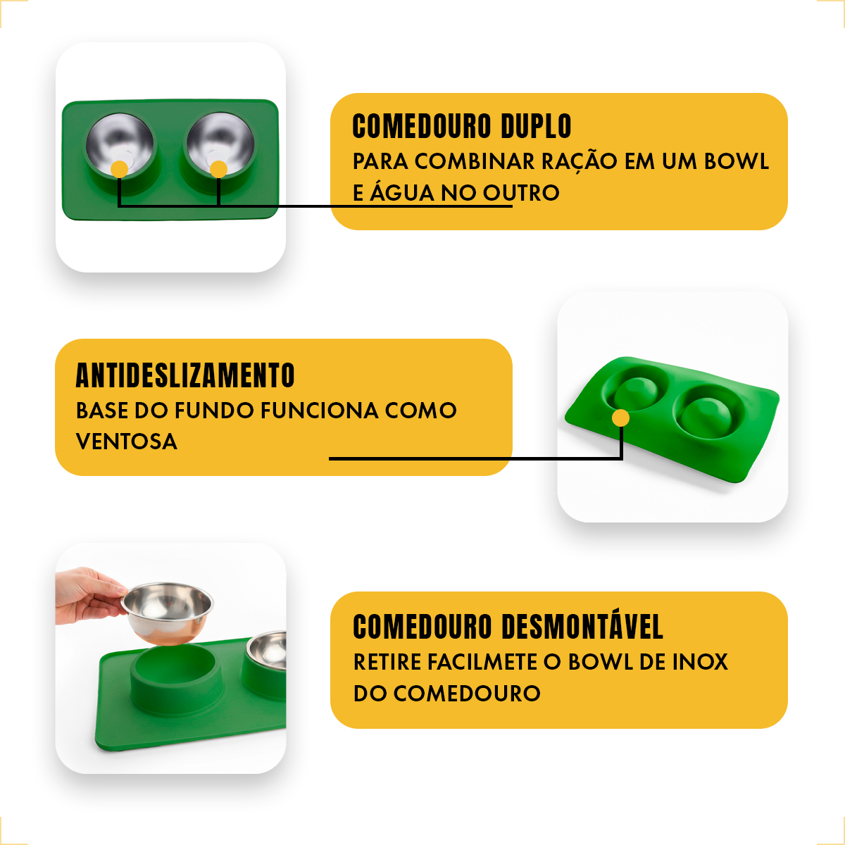 Comedouro bebedouro duplo silicone inox antiderrapante - Verde — foto 4
