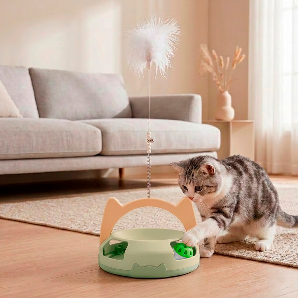 Brinquedo Interativo para Gatos com Guizo e Bolinha - Verde — foto 7