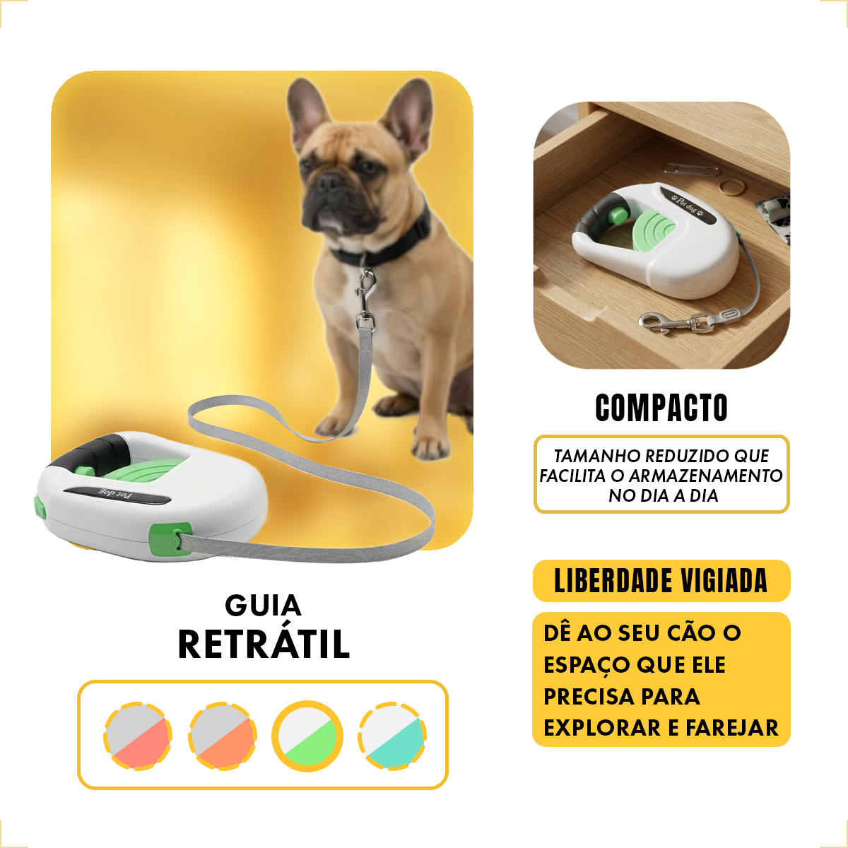 Guia Retrátil P/ Coleira Passeio Cães 5m Retangular #2 - Verde — foto 5