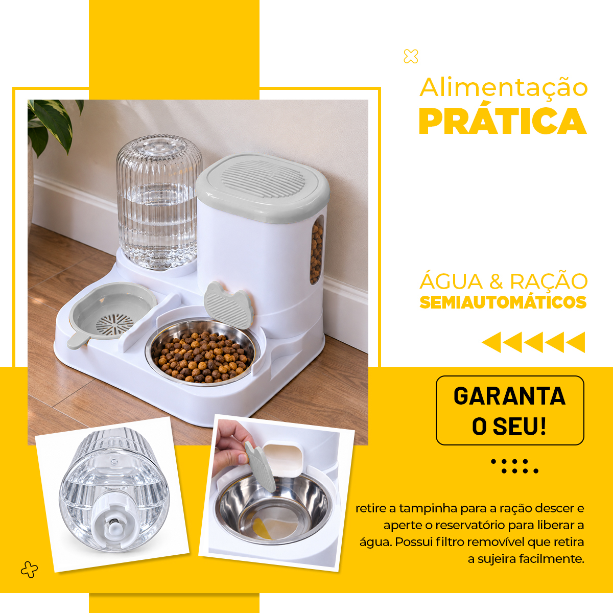 Comedouro e Bebedouro Duplo Automático 800 ML - Cinza — foto 5