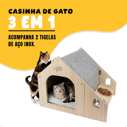 Casinha Grande Para Gato Com Alimentadores Externos Cinza Cinza — foto 6