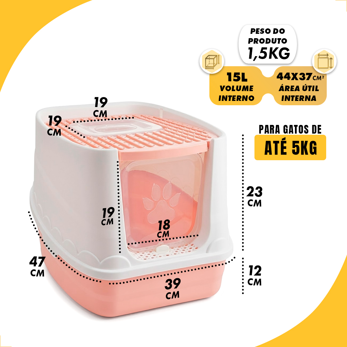 Banheiro Fechado Patinha Para Gatos - Rosa — foto 2