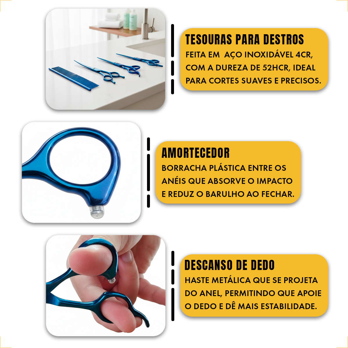 Kit 3 Tesouras Banho Tosa 7 Polegadas (4 Peças) - ANIMAUX - AZUL — foto 4