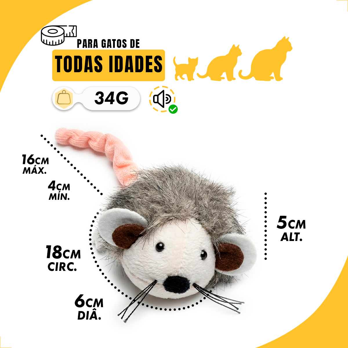 Brinquedo Pelúcia Sonoro Rato Gatos Cães FOFOS — foto 2