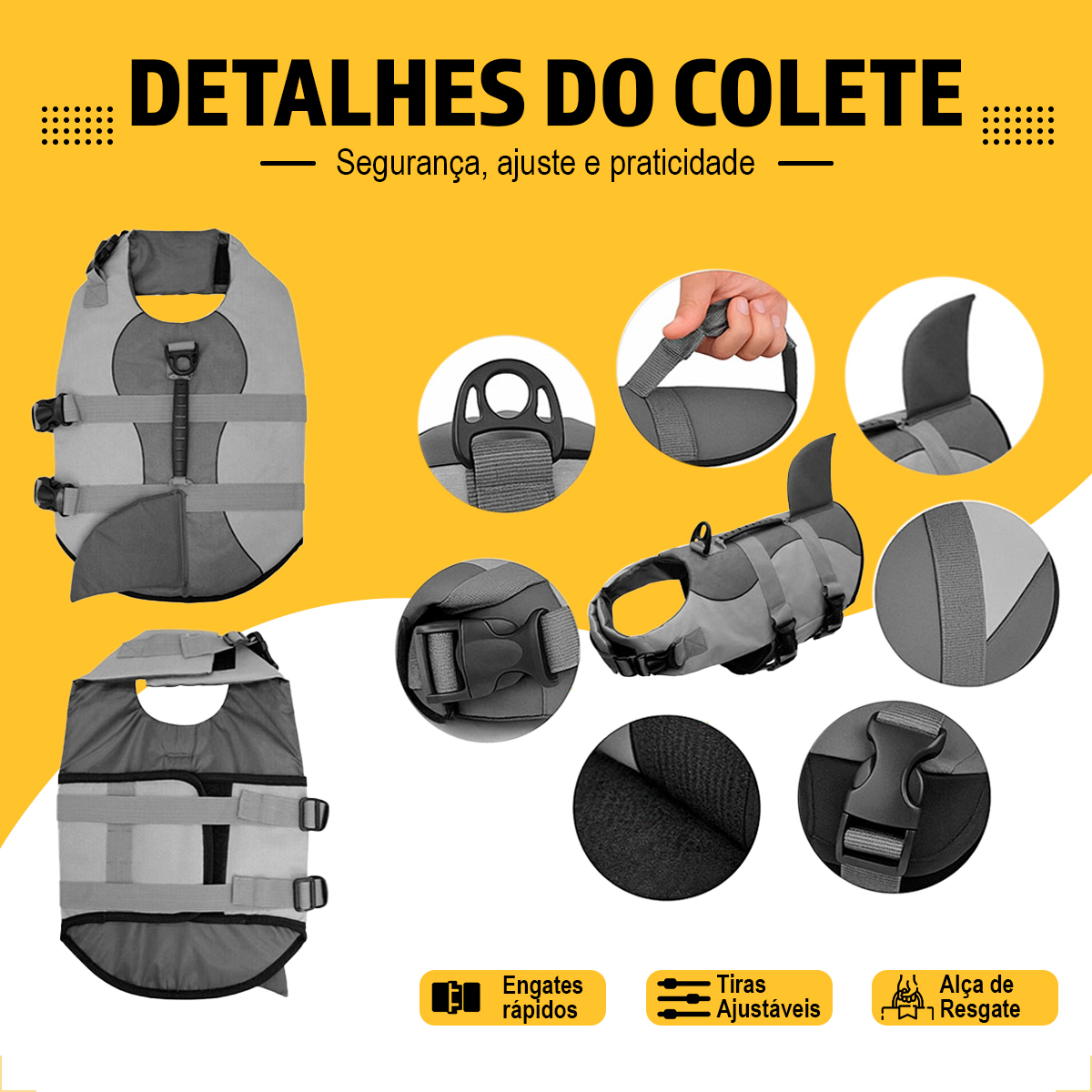 Colete Pet Salva Vidas Extra GG - XGG Cachorro  - TUBARÃO — foto 5