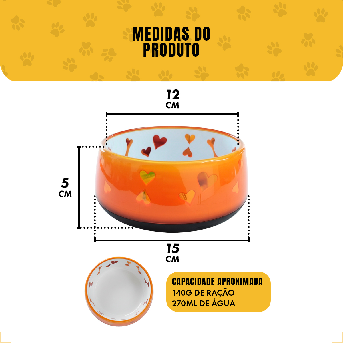 Tigela de Alimentação Comedouro Pet  Acrílico - M 550ml - LARANJA — foto 2