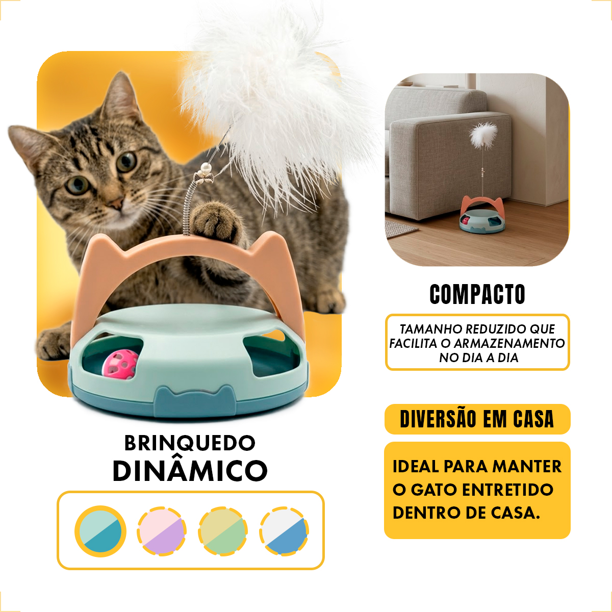 Brinquedo Interativo para Gatos com Guizo e Bolinha - Azul — foto 5