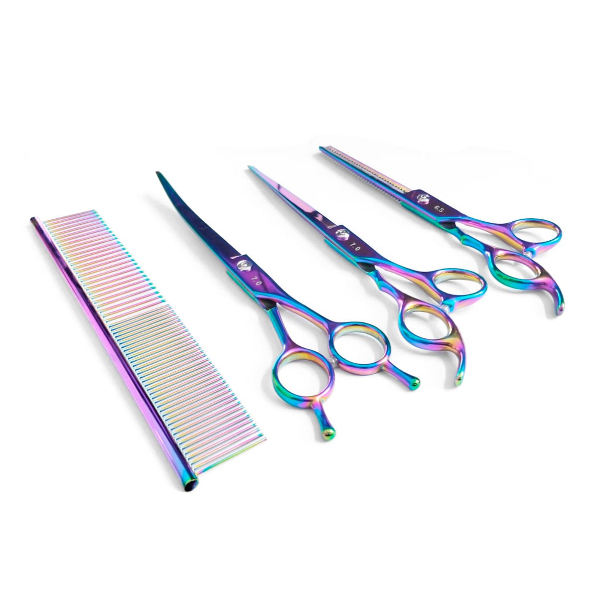 Kit 3 Tesouras Banho Tosa 7 Polegadas (4 Peças) - ANIMAUX - MULTICOLOR
